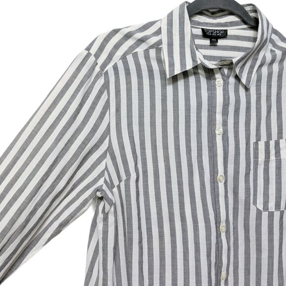 TOPSHOP Cotton Striped Button Front Tunic 8 - Picture 3 of 7